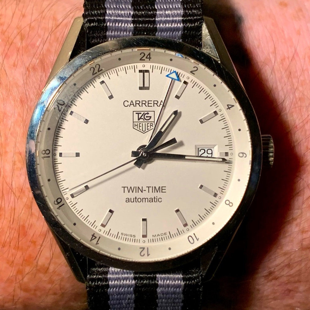 Re-list Tag heuer twin time on nato, altered price due to strap switch.